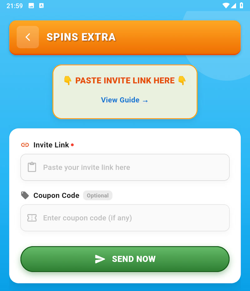 CMTopup invite screen from Google Play with an empty invite-link field