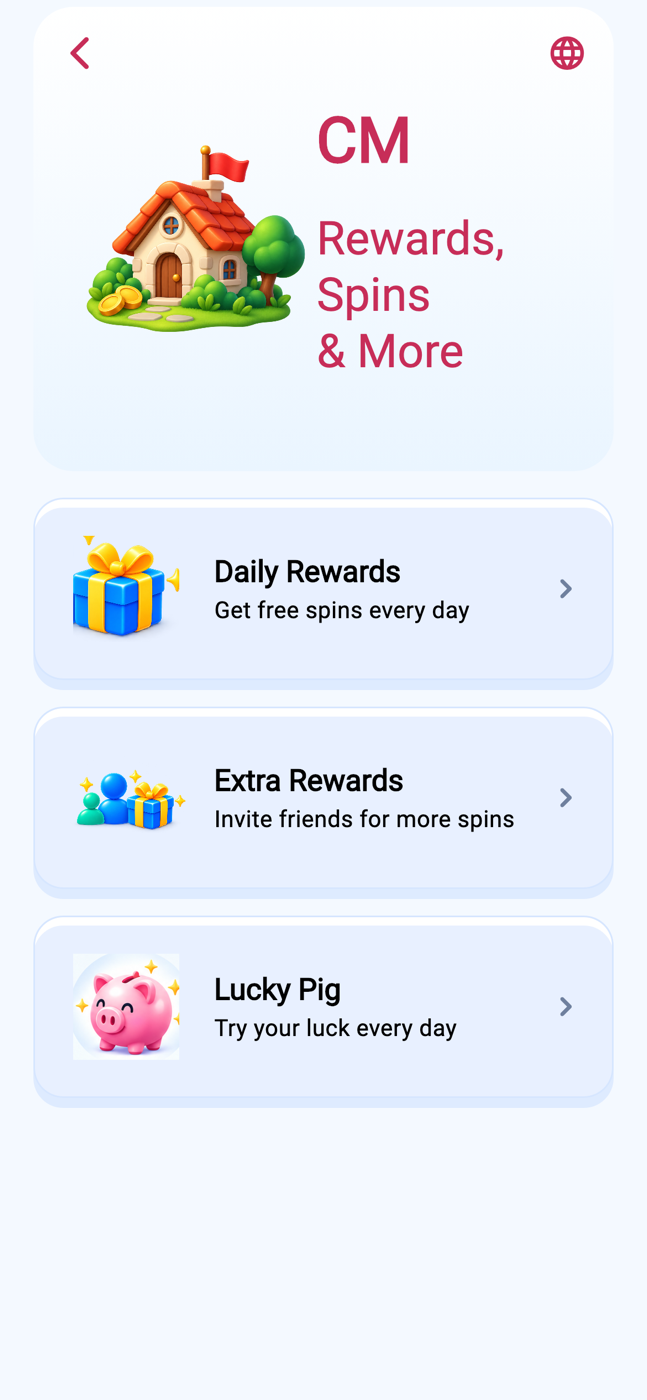 Link Master Coin Master menu with Daily Rewards, Extra Rewards and Lucky Pig
